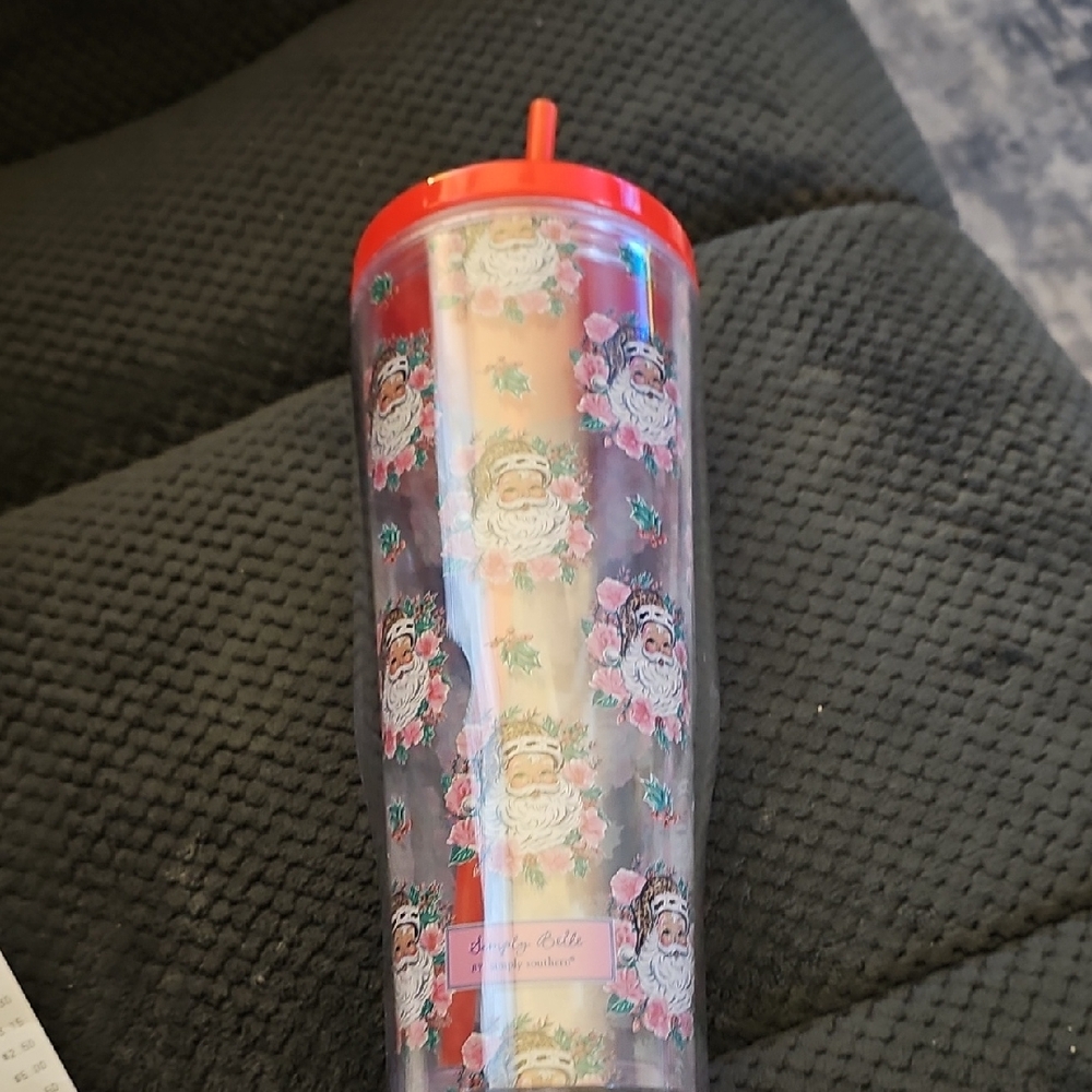 Simply Southern/Simply Belle Santa Print Tumbler with Pink and Red Accents 24 oz